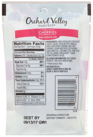 Orchard Valley Harvest Cherries Dark Chocolate, 1.9 Ounce -- 14 per case