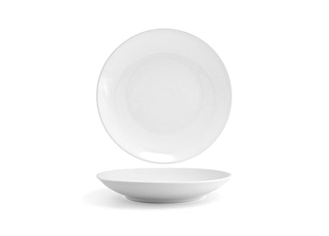 Front Of The House Spiral Porcelain White Low Bowl, 58 Ounce -- 6 per case.