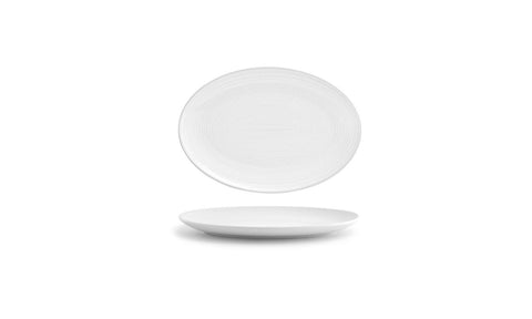 Front Of The House White Oval Spiral Coupe Plate, 9 1/2 inch -- 6 per case.