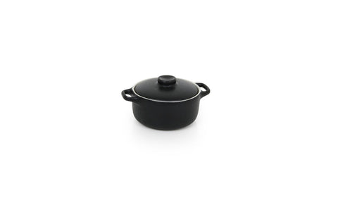 Front Of The House Round Kiln Black Ovenware Dish with Lid, 7 Ounce -- 12 per case.