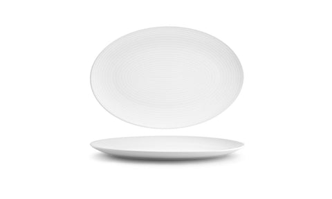 Front Of The House White Oval Spiral Coupe Plate, 13 inch -- 4 per case.