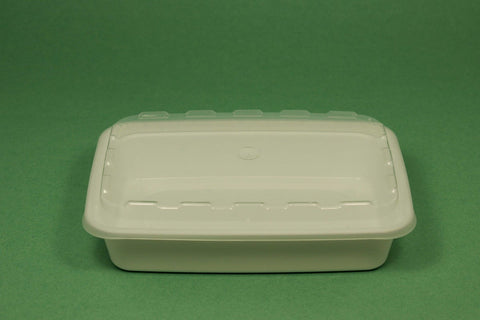 Cubeware Rectangular White Reusable Plastic Microwavable Food Container with Clear Lid Set, 16 Ounce -- 150 set per case.