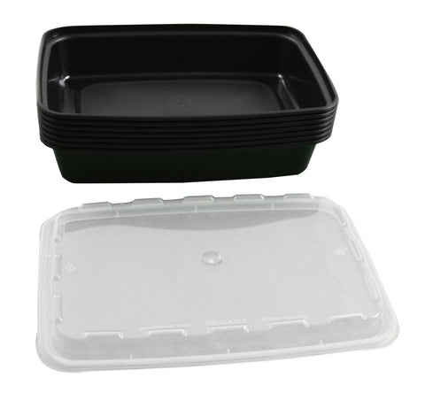Cubeware Rectangular Black Reusable Plastic Microwavable Food Container with Clear Lid Set, 28 Ounce -- 150 set per case.