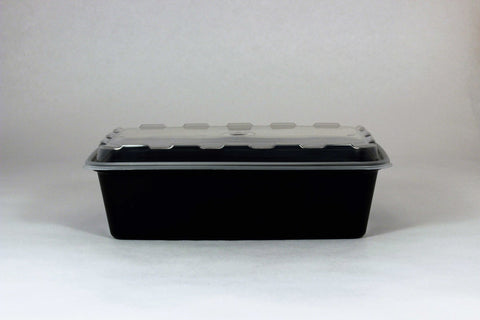 Cubeware Rectangular Black Reusable Plastic Microwavable Food Container with Clear Lid Set, 38 Ounce -- 150 set per case.