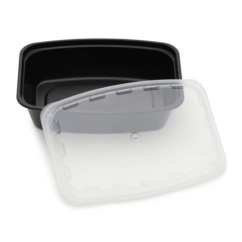 Cubeware Rectangular Black Plastic Reusable Microwavable Container with Clear Lid Set, 38 Ounce -- 150 set per case.