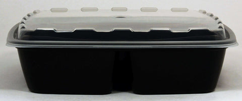 Cubeware 3 Compartment Square Black Container with Clear Lid -- 100 set per case