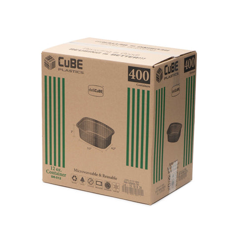 Delicube Rectangular Reusable Plastic Food Container Black Base Only, 12 Ounce -- 400 per case.