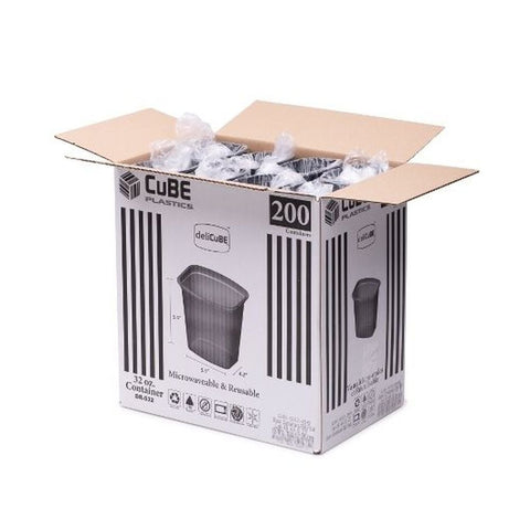 Delicube Plastic Rectangle Deli Black Container, 32 Ounce -- 200 per case
