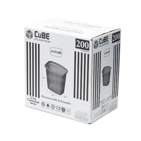 Delicube Plastic Rectangle Deli Black Container, 32 Ounce -- 200 per case