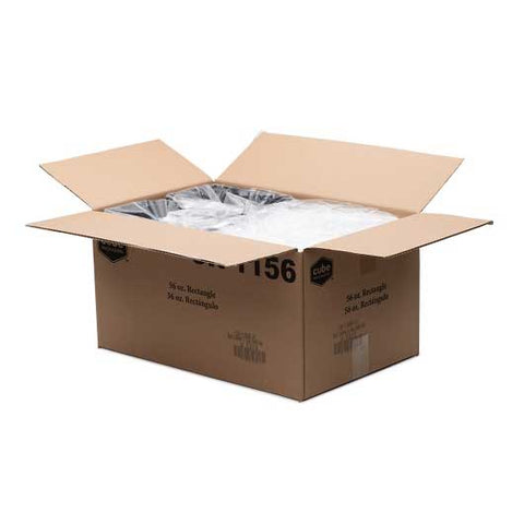 Cube Rectangular Black Reusable Plastic Food Container with Clear Vented Lid Set, 56 Ounce -- 100 set per case.