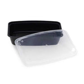 Cube Rectangular Black Reusable Plastic Food Container with Clear Vented Lid Set, 56 Ounce -- 100 set per case.