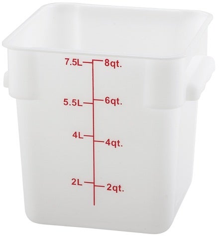 Winco Polypropylene White Square Storage Container, 8 Quart -- 24 per case
