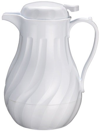 Winco White Swirl Pattern Push Button Insulated Beverage Server, 20 Ounce