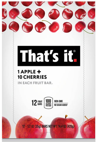 Thats It Apple Plus Cherry Individually Wrapped Fruit Bar, 1.2 Ounce -- 144 per case.