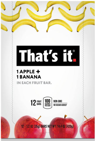 Thats It Gluten Free Fat Free Apple Plus Banana Individually Wrapped Fruit Bar, 1.2 Ounce -- 144 per case.
