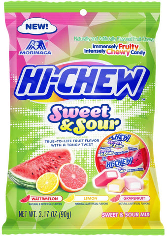 Hi Chew Sweet and Sour Mix Chewy Candy - Display, 3.17 Ounce Peg Bag -- 6 per case.