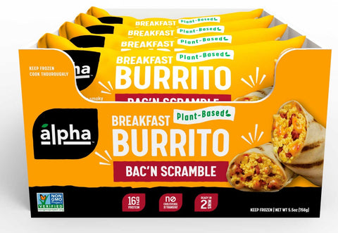 Alpha Foods Plant-Based Bac N Scramble Breakfast Burrito, 5.5 Ounce -- 12 per case