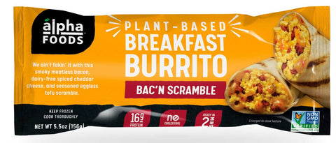 Alpha Foods Plant-Based Bac N Scramble Breakfast Burrito, 5.5 Ounce -- 12 per case