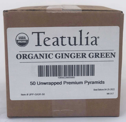 Teatulia Organic Unwrapped Premium Pyramid Ginger Green Tea -- 50 per case