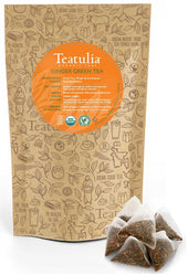 Teatulia Organic Unwrapped Premium Pyramid Ginger Green Tea -- 50 per case