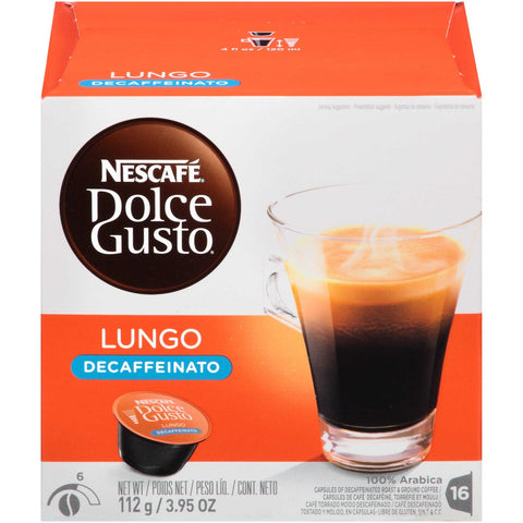 Nescafe Dolce Gusto Lungo Decaffeinato Coffee Capsules, 16 count per pack -- 3 per case.