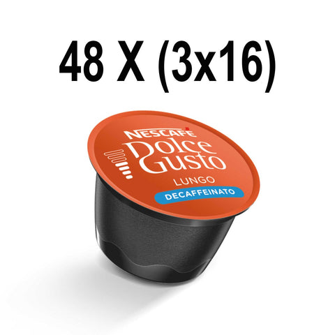 Nescafe Dolce Gusto Lungo Decaffeinato Coffee Capsules, 16 count per pack -- 3 per case.