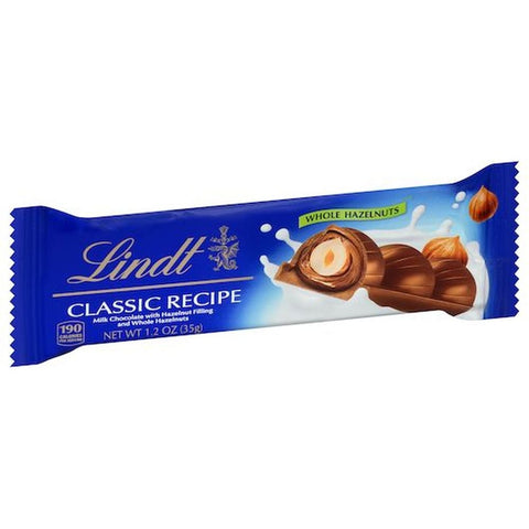 Lindt and Sprungli Classic Recipe Milk Chocolate Whole Hazelnut Bar, 1.2 Ounce -- 18 per case
