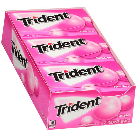 Trident Sugar Free Bubblegum, 14 count per pack -- 144 per case.