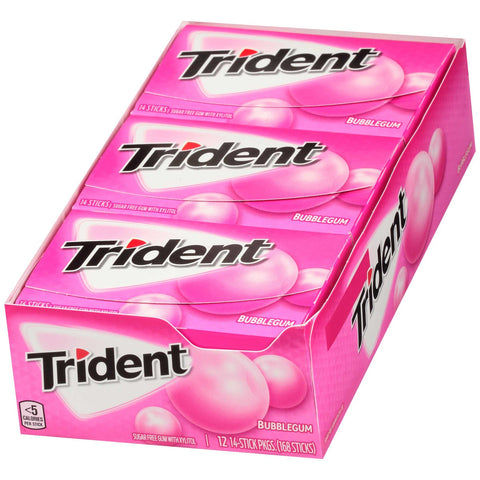 Trident Sugar Free Bubblegum, 14 count per pack -- 144 per case.