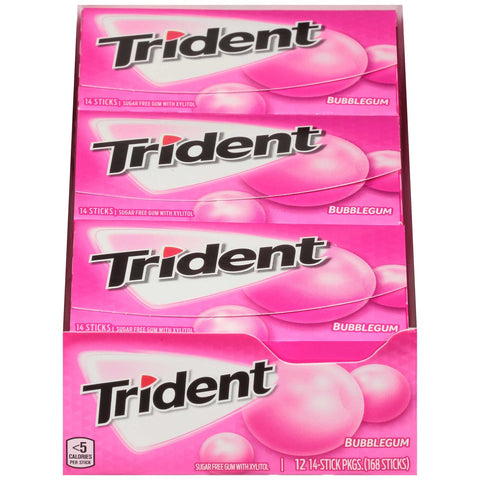 Trident Sugar Free Bubblegum, 14 count per pack -- 144 per case.