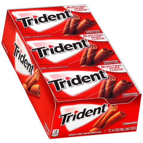 Trident Cinnamon Sugar Free Gum, 14 count per pack -- 144 per case.