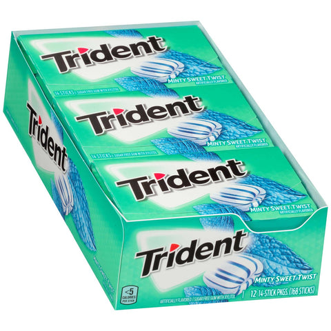 Trident Mint Sweet Twist Sugar Free Gum, 14 count per pack -- 144 per case.