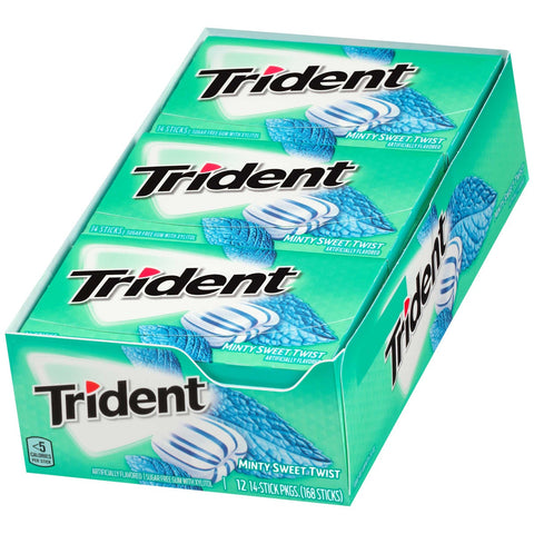 Trident Mint Sweet Twist Sugar Free Gum, 14 count per pack -- 144 per case.