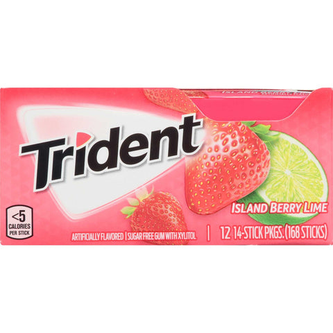 Trident Island Berry Lime Sugar Free Gum, 14 count per pack -- 144 per case.