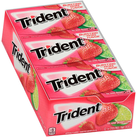 Trident Island Berry Lime Sugar Free Gum, 14 count per pack -- 144 per case.