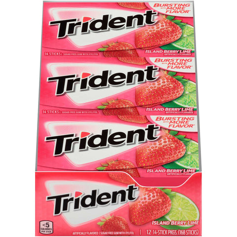 Trident Island Berry Lime Sugar Free Gum, 14 count per pack -- 144 per case.