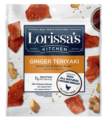 Lorissas Kitchen Ginger Teriyaki Seasoned and Smoked Premium Chicken Cuts, 2.25 Ounce -- 8 per case
