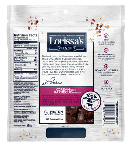 Lorissas Kitchen Korean Bbq Seasoned and Smoked Premium Beef Steak Strips, 2.25 Ounce -- 8 per case