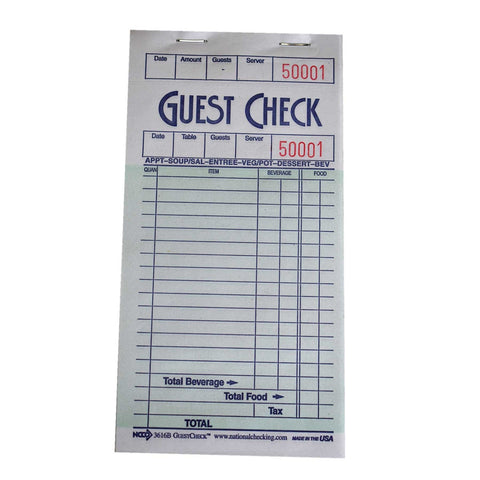 National Checking Company Guest Check Paper - 1 Part Green, 16 Line, 3.5 x 6.75 inch -- 5000 per case.