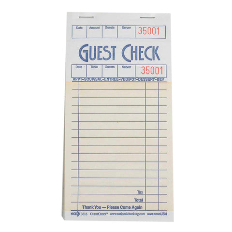 National Checking Company Carbonless Guest Check Paper, 3.5 Inch x 6.75 Inch -- 50 books per case
