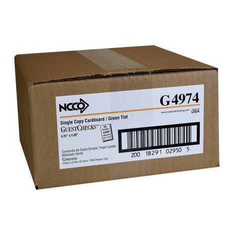 National Checking Company Guest Check Board - 1 Part Green, 13 Line, 4.20 x 9 inch -- 20 per case.