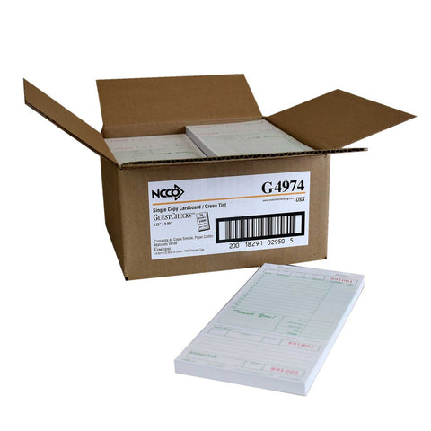 National Checking Company Guest Check Board - 1 Part Green, 13 Line, 4.20 x 9 inch -- 20 per case.
