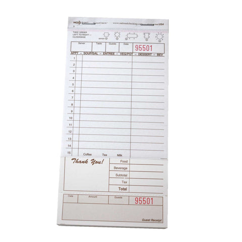 National Checking Company Carbonless Guest Check Board - 2 Part Tan, 15 Line, 4.20 x 8.5 inch -- 2000 per case.
