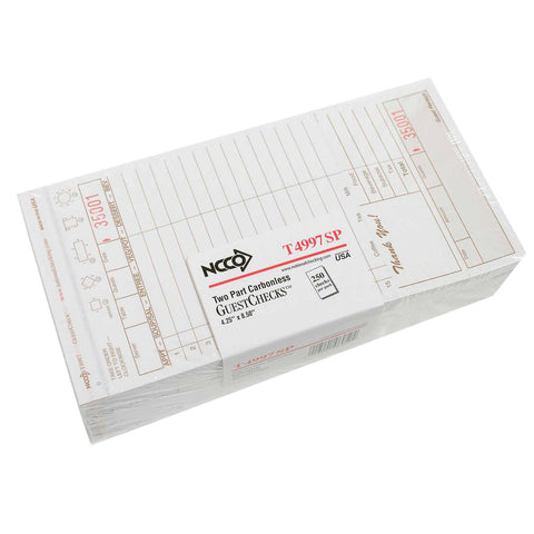 National Checking Company Carbonless Guest Check Board - 2 Part Tan, 15 Line, 4.20 x 8.5 inch -- 2000 per case.