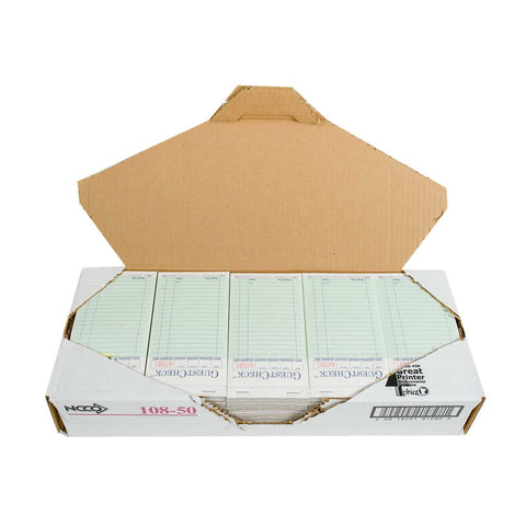 National Checking Company Carbonless Guest Check Paper - 2 Part Green, 19 Line, 3.4 x 6.75 inch -- 2500 per case.