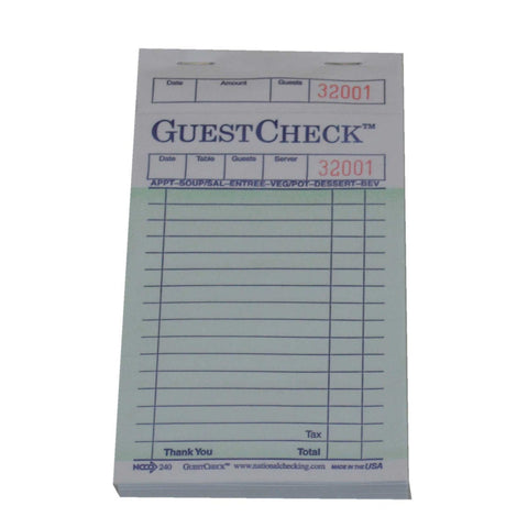 National Checking Company Guest Check Paper - 1 Part Green, 17 Line, 3.5 x 6.75 inch -- 5000 per case.