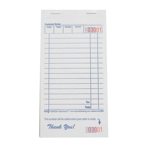 Guestcheck Paper - 1Part, White Bond/Blue, 15 Line, 3.5 X 6.75 Inch, 100 Checks Per Book -- 10000 Per Case.