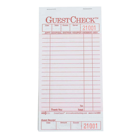 National Checking Company Guest Check Paper - 1 Part Pink, 18 Line, 3.5 x 6.75 inch -- 5000 per case.