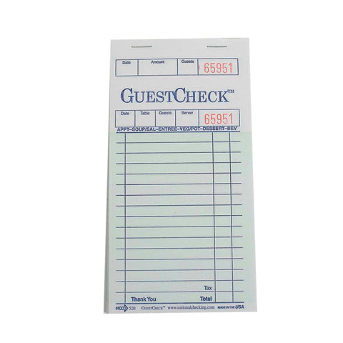 Guestcheck Board - 1Part, Green, 19 Line, 3.5 X 6.75 Inch, 50 Checks Per Book -- 2500 Per Case.