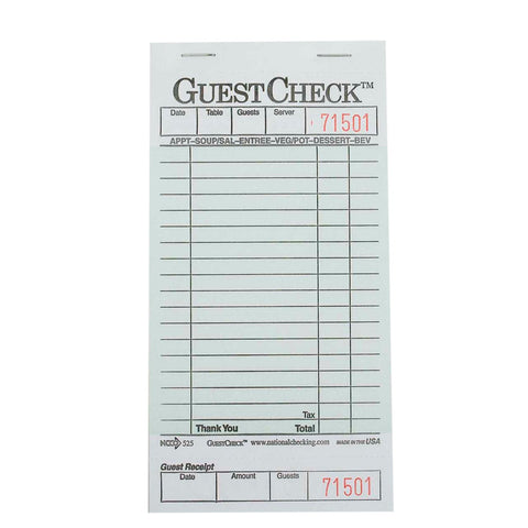 Guestcheck Board - 1Part, Green, 18 Line,3.5 X 6.75 Inch, 50 Checks Per Book -- 2500 Per Case.